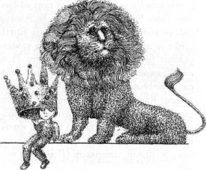 Knygos „Liūtas, burtininkė ir drabužių spinta“ iliustracija. Dail. N. Šaltenytė