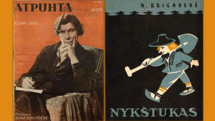Annos Brigaderės portretas ant žurnalo „Atpūta“ viršelio (Nr. 375, 1932-01-08); knygos „Nykštukas“ viršelis, 1958 m.