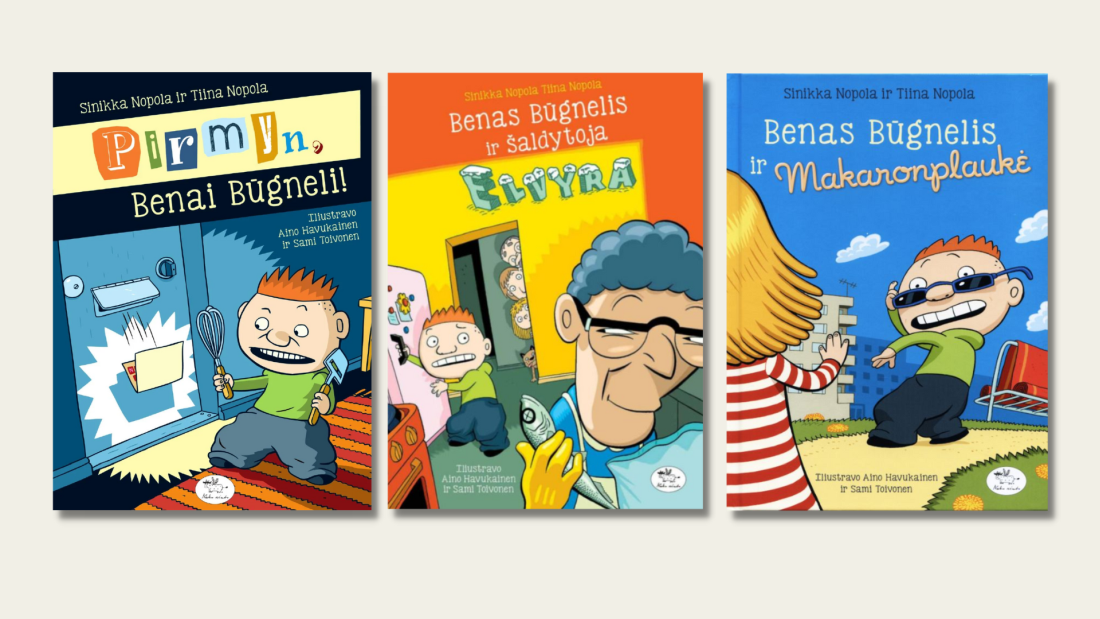 Lietuviškai išleistos trys knygos apie Beną Būgnelį: „Pirmyn, Benai Būgneli!“ (2013), „Benas Būgnelis ir Makaronplaukė“ (2016) ir „Benas Būgnelis ir šaldytoja Elvyra“ (2018)